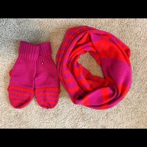 Kate Spade Pink Striped 100% Wool Scarf & Gloves